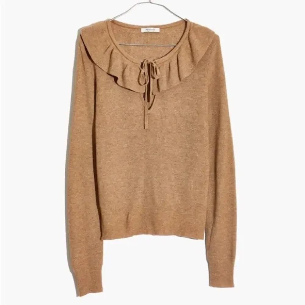 Madewell Ruffle Collar Sweater Tan Wool Alpaca Blend Long Sleeve Size M